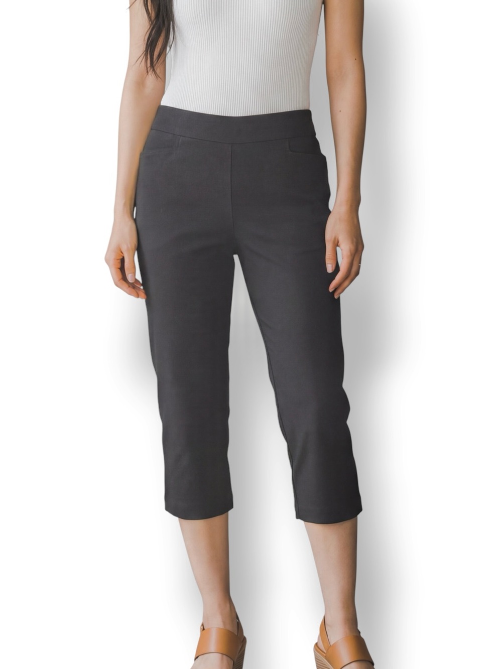 4/$20 George Black Pull-On Stretch Capri Pants Small 4-6 Cropped Slim Fit